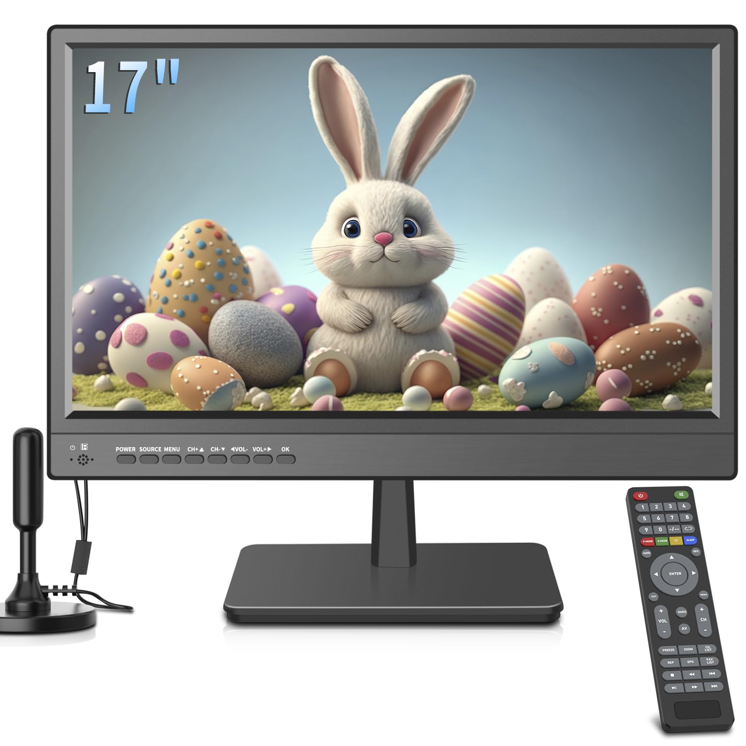 Jexiop 17Inch Tv,Small Flat Screen Tv With Atsc Digital Tuner Hdmi &Usb Port In Dual Power 12 Volt Charger Cable And Ac Power Su